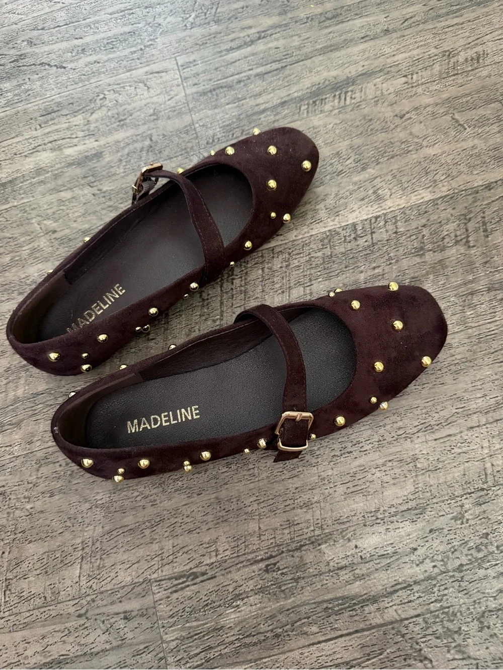 Madeline Dark Brown Gold Studded Mary Jane Flats Women Size 7
